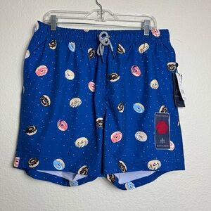 Rainforest Men's Swim Trunks Navy Size L Donuts‎ Back Pocket 4-Way Stretch Lined